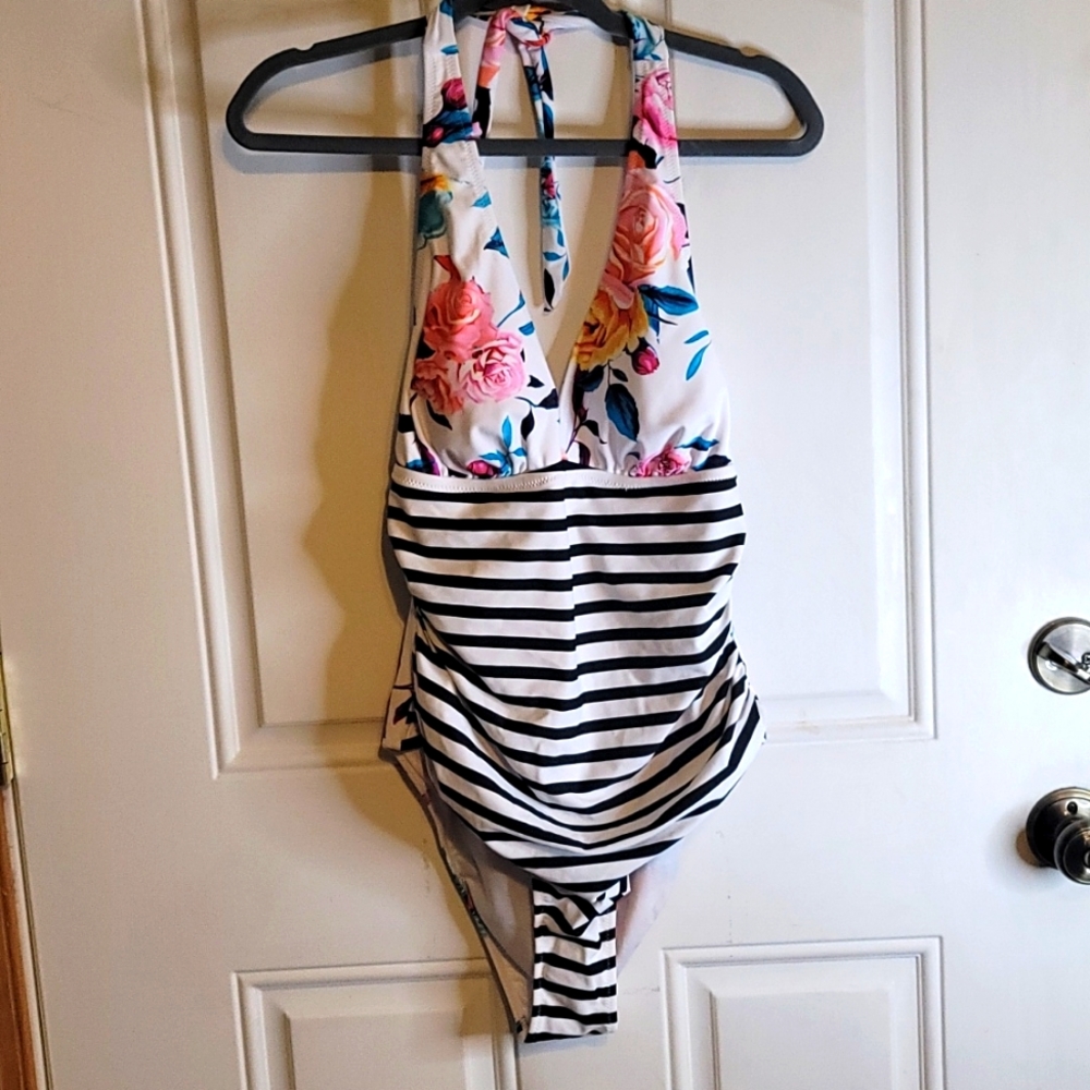 Cupshe, 1 piece, bathing suit, floral, stripe, size xl